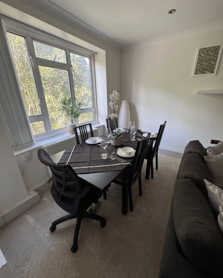 The same dining area cleared and laid out neatly